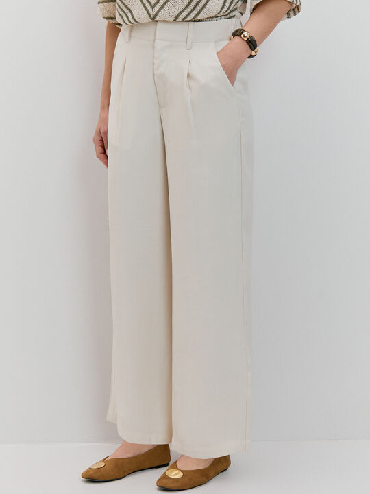 PANTAL&Oacute;N ANCHO PINZAS Beige image number null
