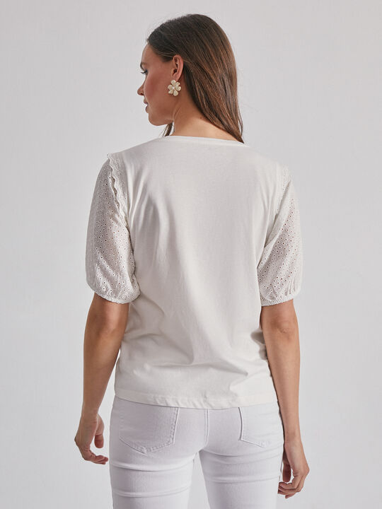 Camiseta algodón combinada Blanco Hueso image number null