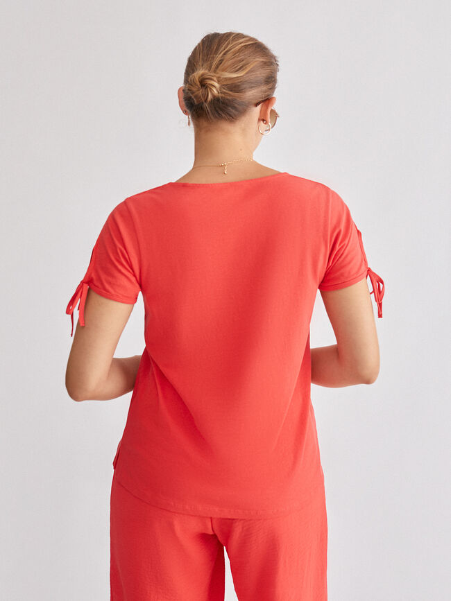 camiseta abertura mangas Coral