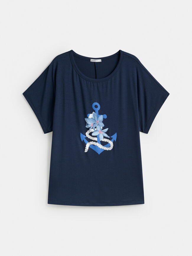 CAMISETA FLUIDA ESTAMPADA Azul Marino