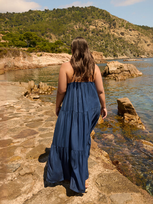 VESTIDO LARGO VOLANTES Azul Marino