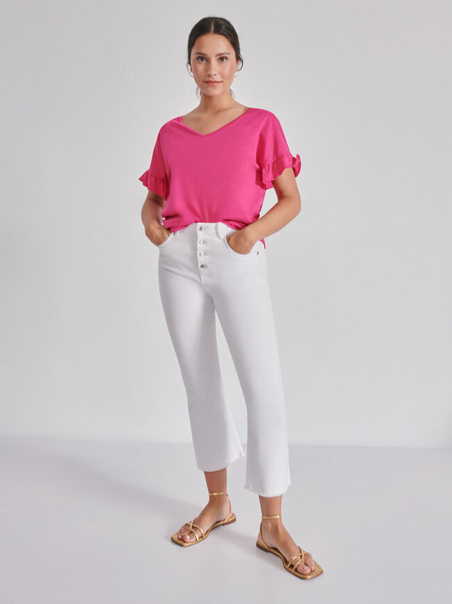 CAMISETA MANGA VOLANTE Fucsia Oscuro
