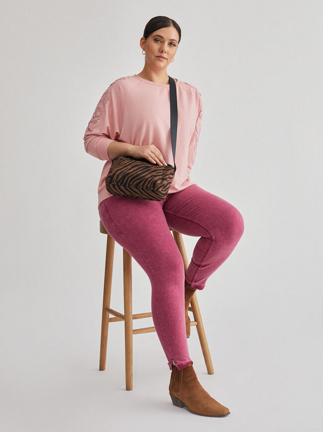 Sudadera con fornitura en hombro Rosa Claro