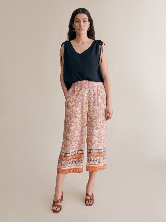 Pantalon culotte detalle botones Naranja quemado