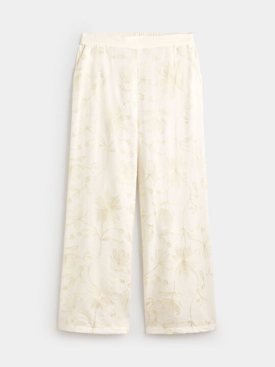 PANTAL&Oacute;N LARGO BORDADO Crudo image number null