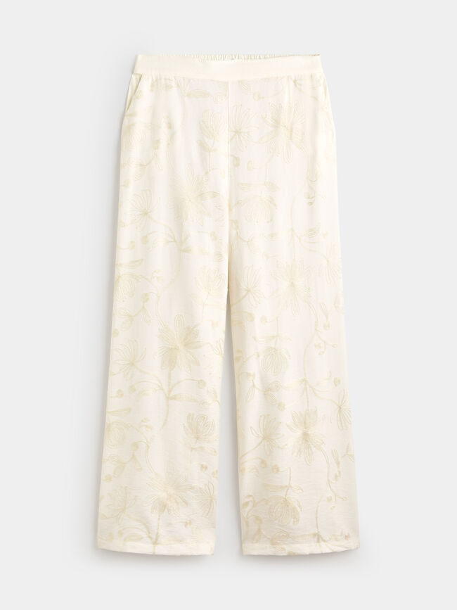 PANTAL&Oacute;N LARGO BORDADO Crudo
