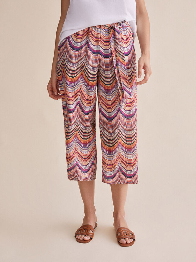 Pantalón culotte estampado con cinturón Lavanda Violeta