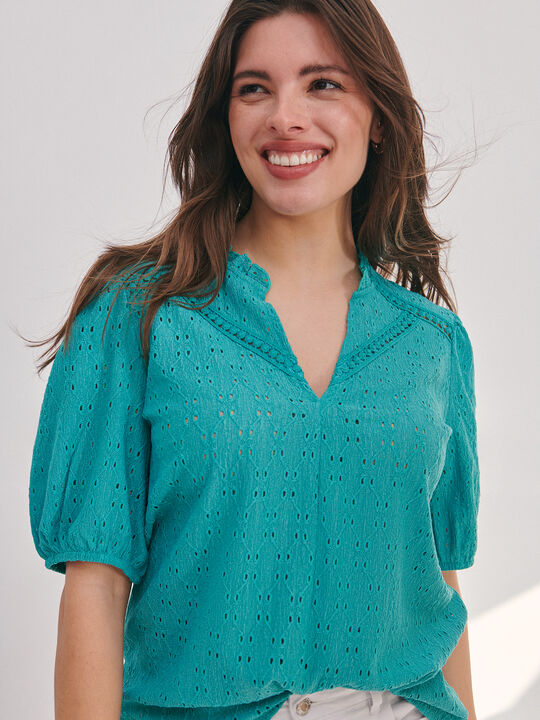 CAMISETA CON FORNITURA Turquesa image number null