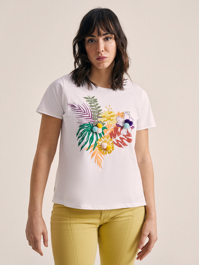 Camiseta manga corta gráfico flores Blanco Optico