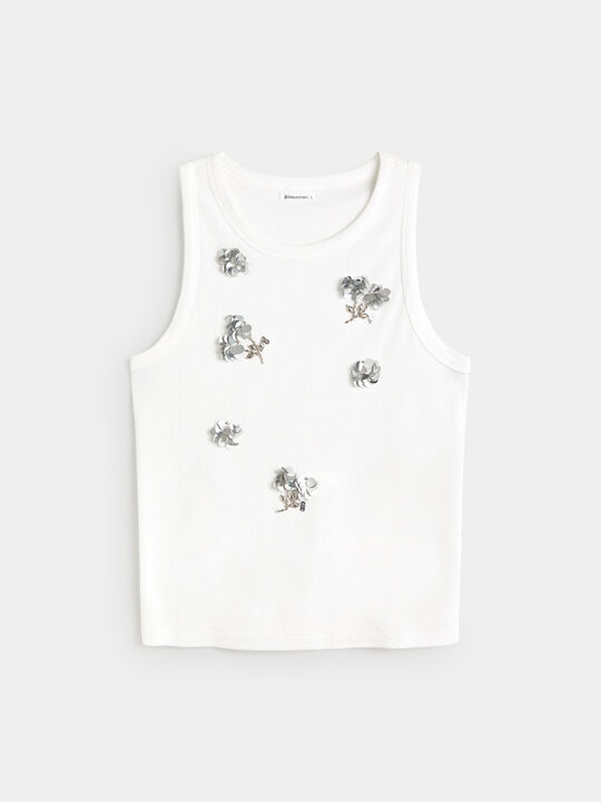 CAMISETA FLORES LENTEJUELAS Blanco Optico image number null