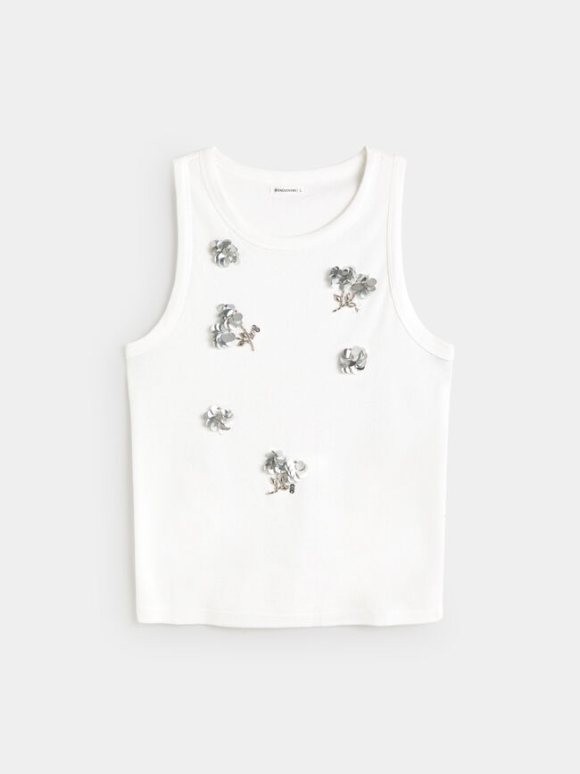 CAMISETA FLORES LENTEJUELAS Blanco Optico