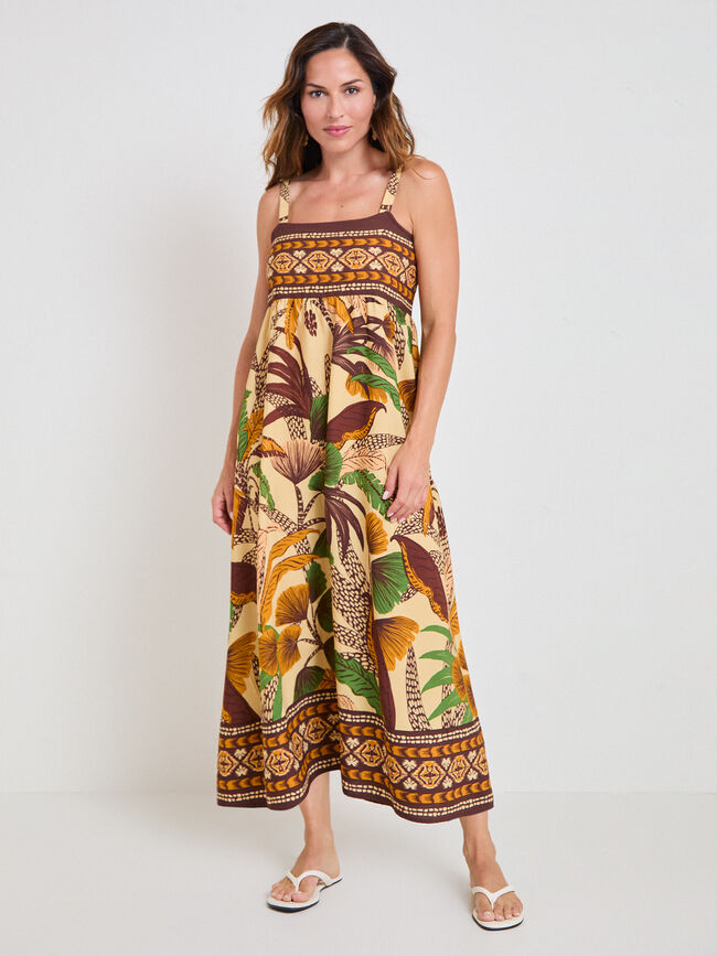 VESTIDO ESTAMPADO TIRANTES Light Ocre