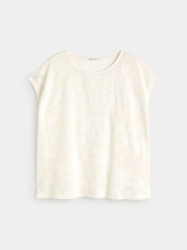 CAMISETA FLORES RELIEVE Crudo