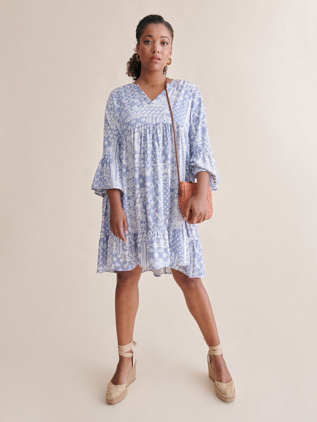 VESTIDO ESTAMPADO FLUIDO Celeste