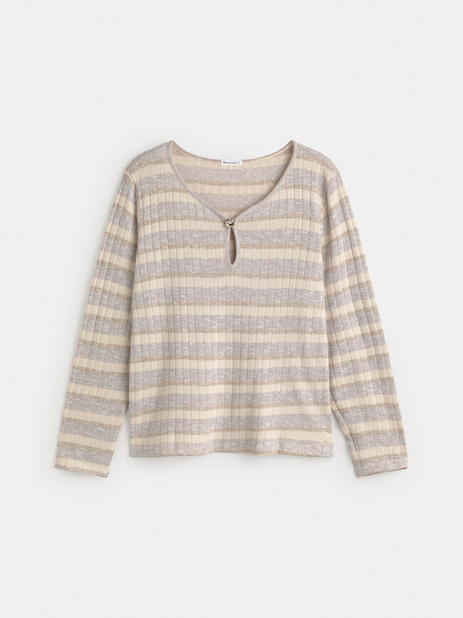 CAMISETA CANAL&Eacute; ANCHO RAYAS LAGRIMA Beige