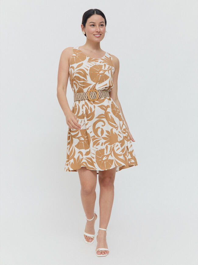 VESTIDO ESTAMPADO TIRANTES Crudo