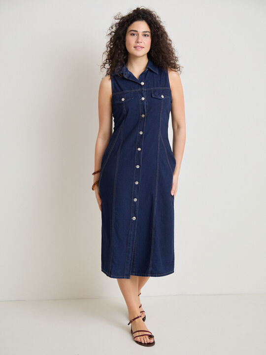 VESTIDO ENTALLADO DENIM Rinse Wash image number null
