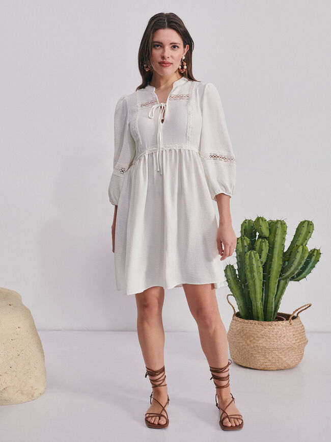 Vestido blanco romantico Blanco Hueso