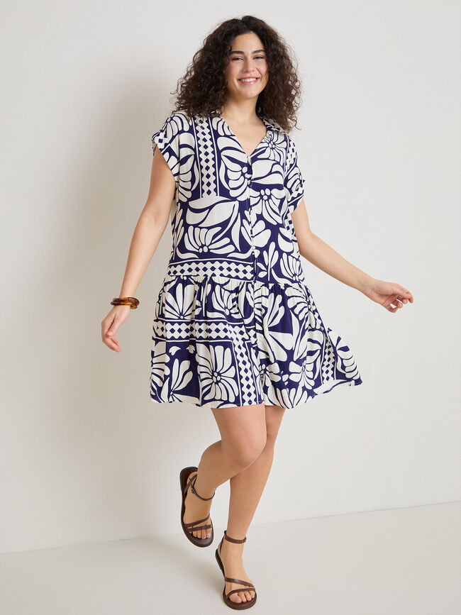 VESTIDO CORTO ESTAMPADO Azul Riviera