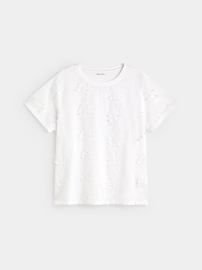 CAMISETA FLORES BORDADAS Blanco Optico