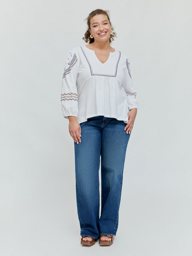 CAMISETA BIMATERIA BORDADA Blanco Optico