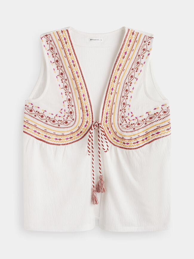 chaleco boho detalle bordado Blanco Optico