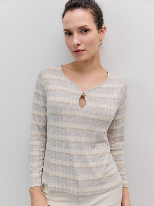 CAMISETA CANAL&Eacute; ANCHO RAYAS LAGRIMA Beige image number null