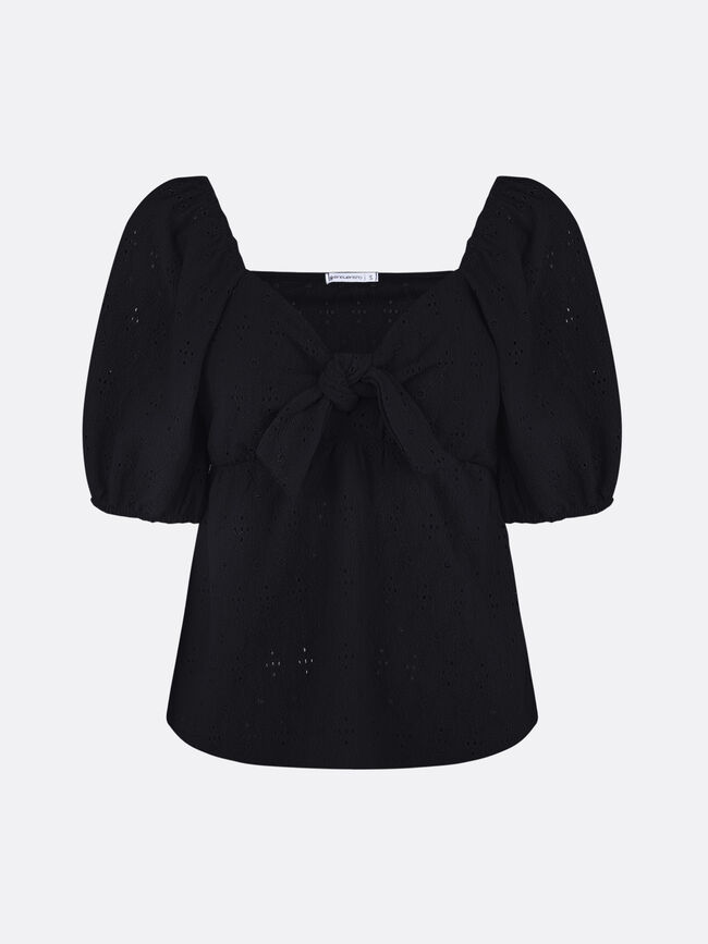 camiseta manga abullonada detalle lazo Negro