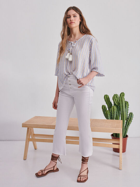 BLUSA RAYAS POMPÓN Blanco Optico image number null