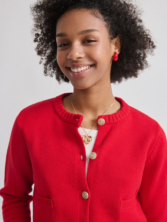 CARDIGAN CORTO BOLSILLOS Rojo image number null