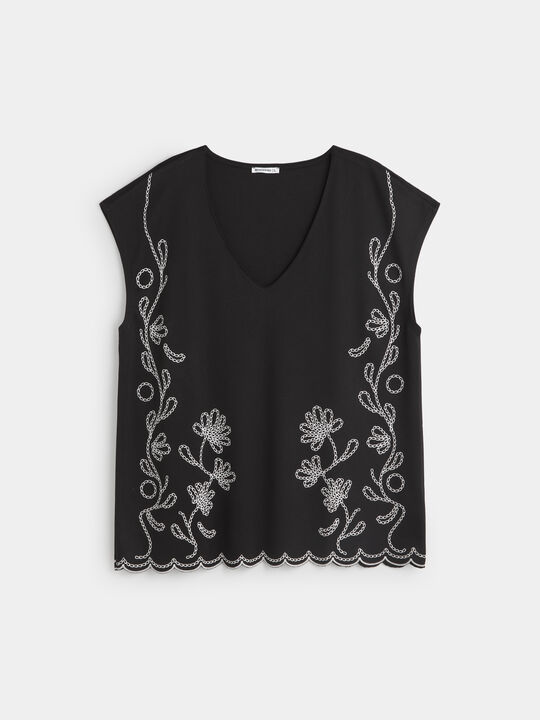 CAMISETA CUELLO PICO Negro image number null