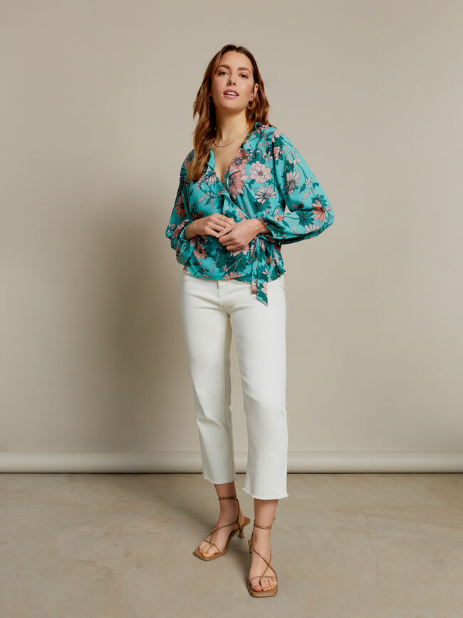 BLUSA CRUZADA ESTAMPADA CON VOLANTES Estampado 1