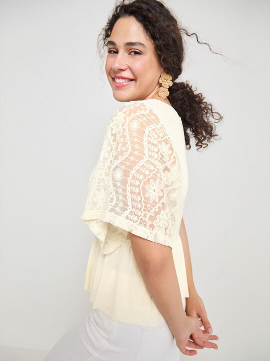 BLUSA BORDADO MANGAS Crudo image number null