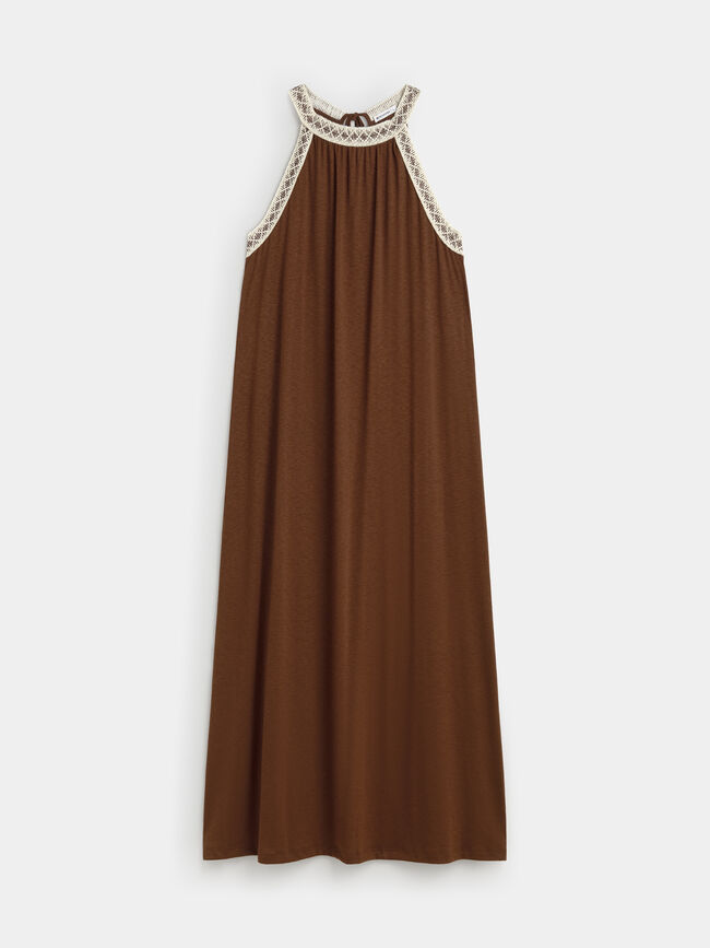 VESTIDO FLAM&Eacute; FORNITURA CUELLO Marron