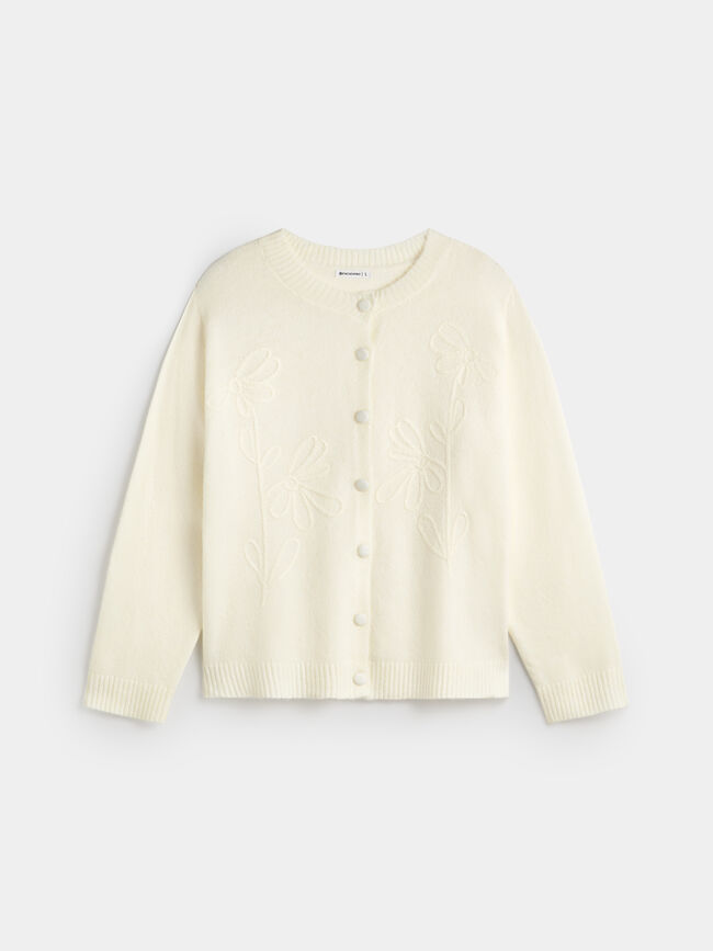 CARDIGAN BORDADO FLOR Crudo