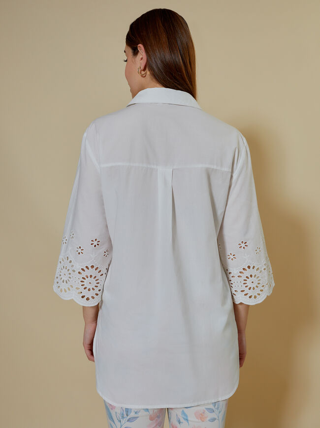 blusa manga troquelada 100% algodón Blanco Optico