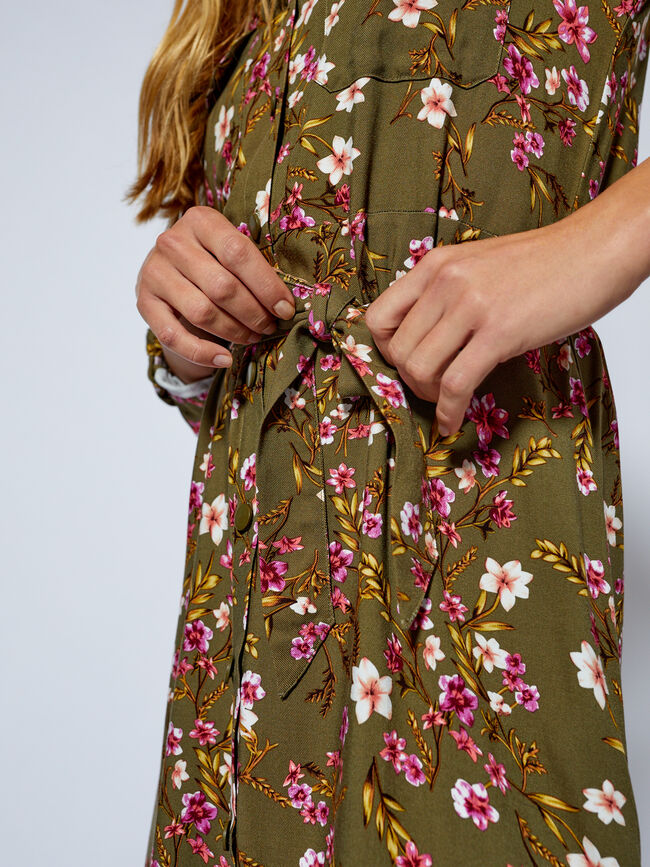 Vestido camisero estampado Kaki