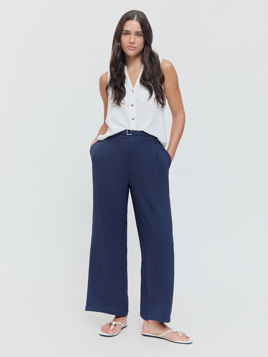 PANTALON ANCHO FLUIDO Azul Marino image number null