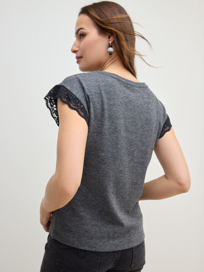 CAMISETA ENCAJE SISAS Gris Oscuro