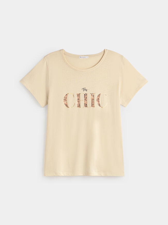 CAMISETA LETRAS ANIMAL Beige