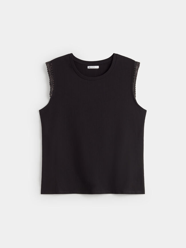 CAMISETA MANGA BRILLOS Negro