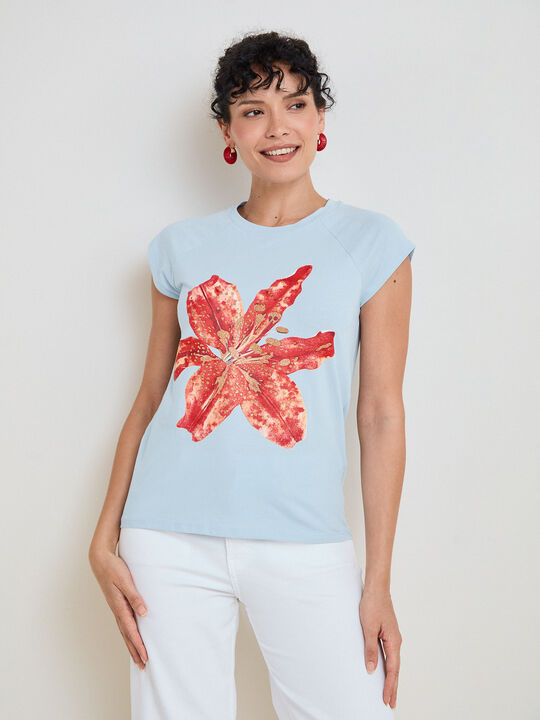 CAMISETA SLIM HIBISCUS Azul Bebe image number null