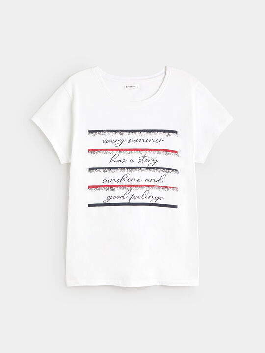 CAMISETA RAYAS LENTEJUELAS Blanco Optico image number null