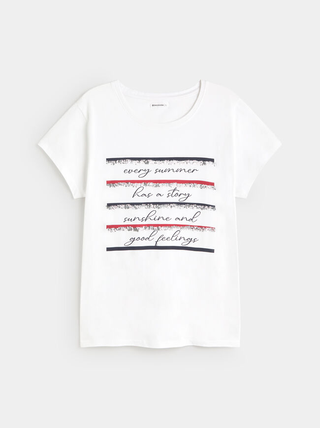 CAMISETA RAYAS LENTEJUELAS Blanco Optico