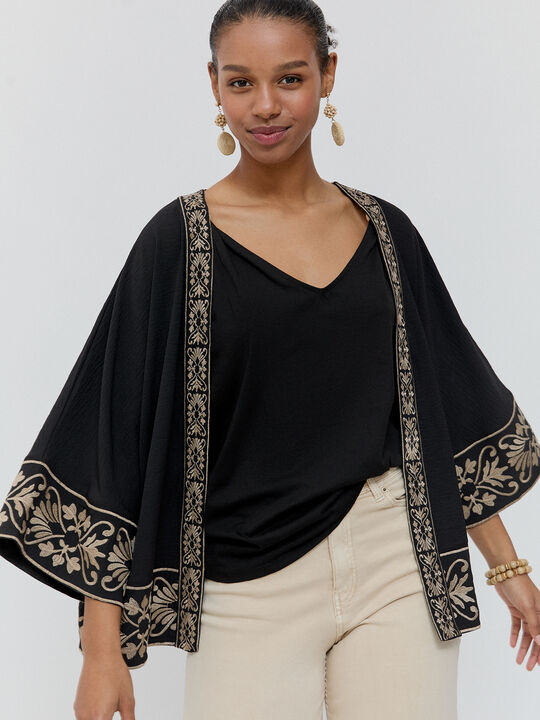 KIMONO FLUIDO BORDADO Negro image number null