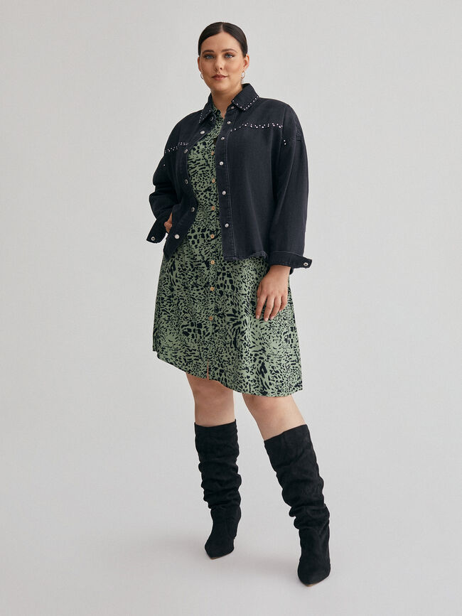 VESTIDO CORTO CAMISERO ESTAMPADO Verde Jade