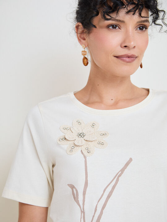 CAMISETA FLOR GANCHILLO Blanco Hueso image number null