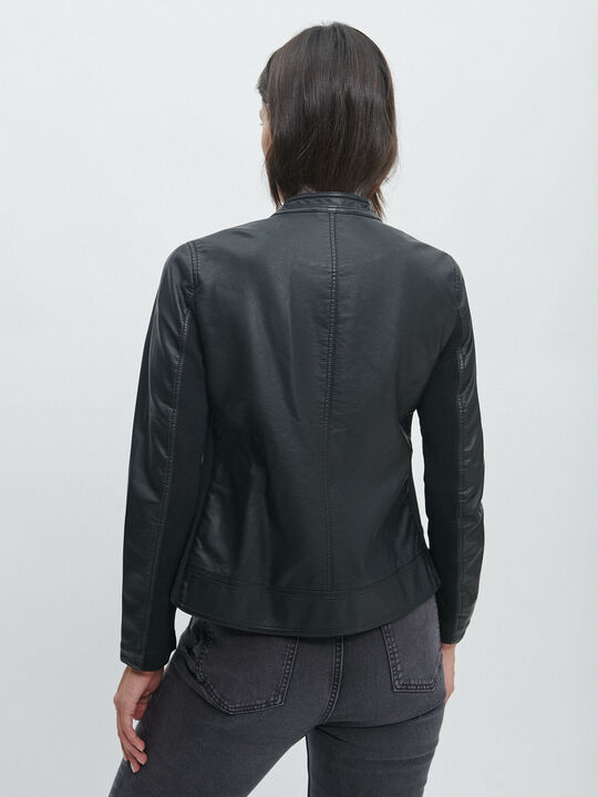 CAZADORA EFECTO PIEL CUELLO MAO Negro image number null