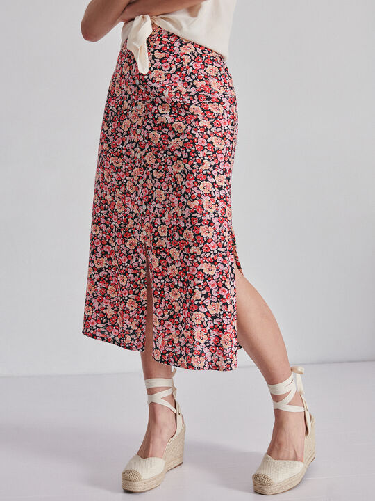 Falda estampada botones Negro image number null