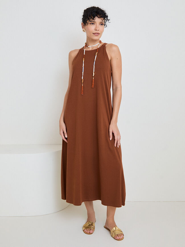 VESTIDO CUELLO HALTER Mocca Oscuro